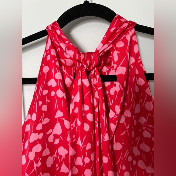 Zara Red Floral Satin Effect Halter Neck Tie Back midi dress - Picture 6 of 11